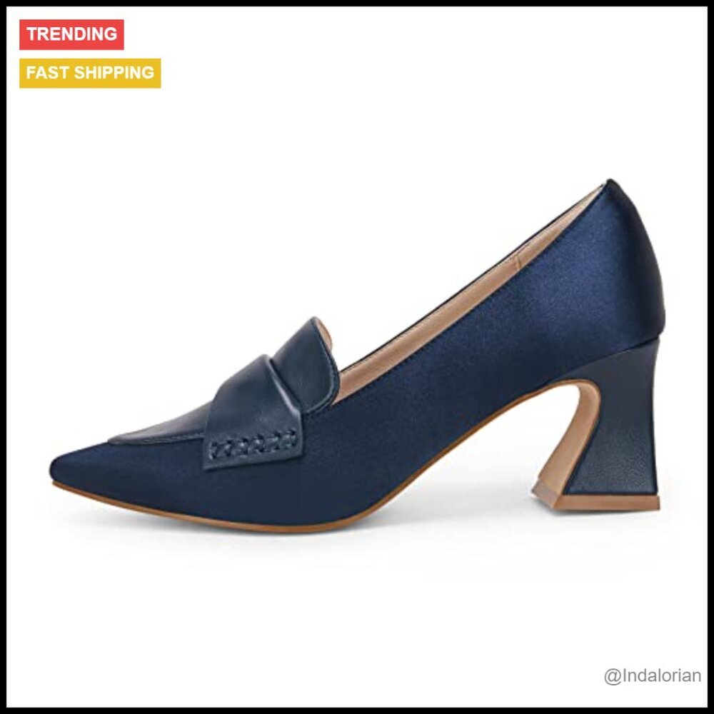 Chunky Block Low Heels Pumps Stitching Retro Work Office Dress Shoes - Picture 4 of 7